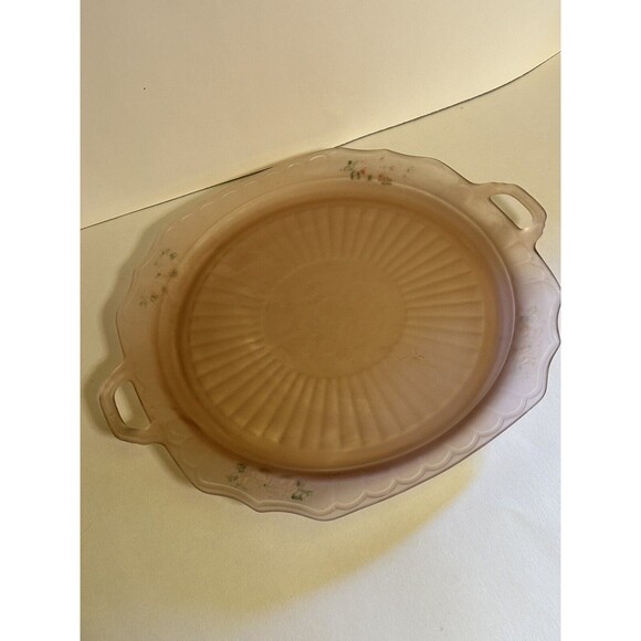 Anchor Hocking‎ Mayfair Pink Frosted Handled Cake Plate 14" Depression Glass - Picture 1 of 5